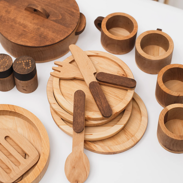 Vajilla Montessori de Madera Natural - Yo solito Montessori